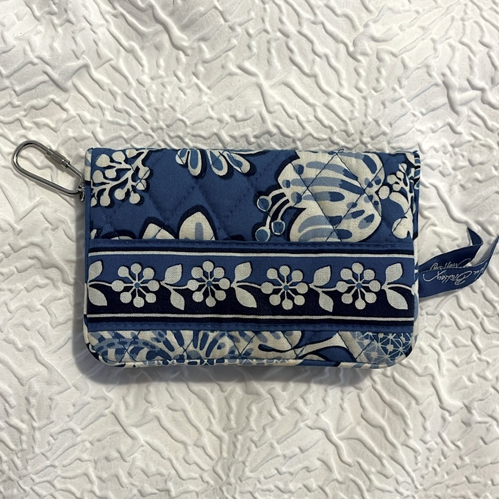 Vera Bradley blue printed wallet with silver key ring